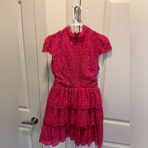 Alice & Olivia Ruffled Cotton Blend corded Lace mini Dress, worn 1x